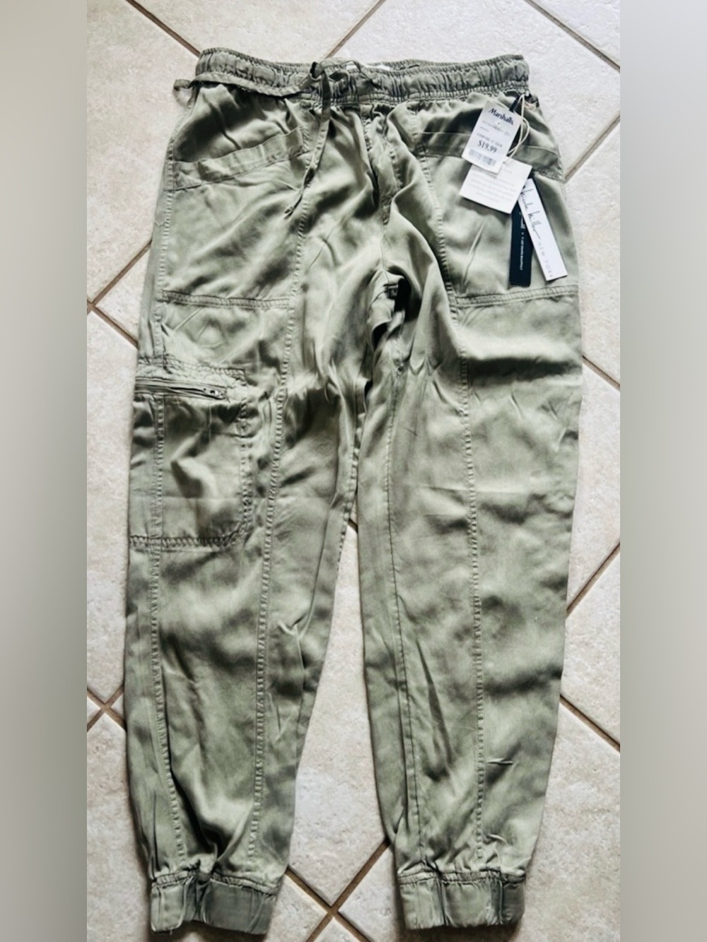 Nicole Miller NY Cargo Jogger Pants Sage Green Lyocell Size Large NWT
